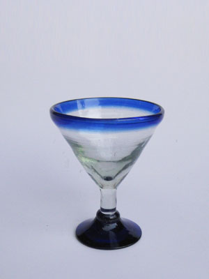 MEXICAN GLASSWARE / Cobalt Blue Rim 3 oz Small Martini Glasses (set of 6) / Beautiful 'petite' martini glasses with a cobalt blue rim. They're perfect for serving small cocktails or even ice cream and gourmet desserts